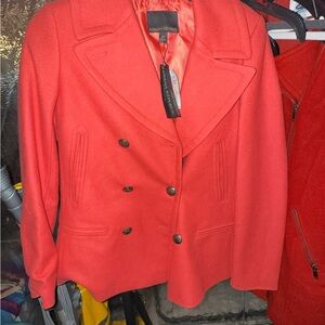 Banana Republic Women's Coral-Red Double-Breasted Peacoat